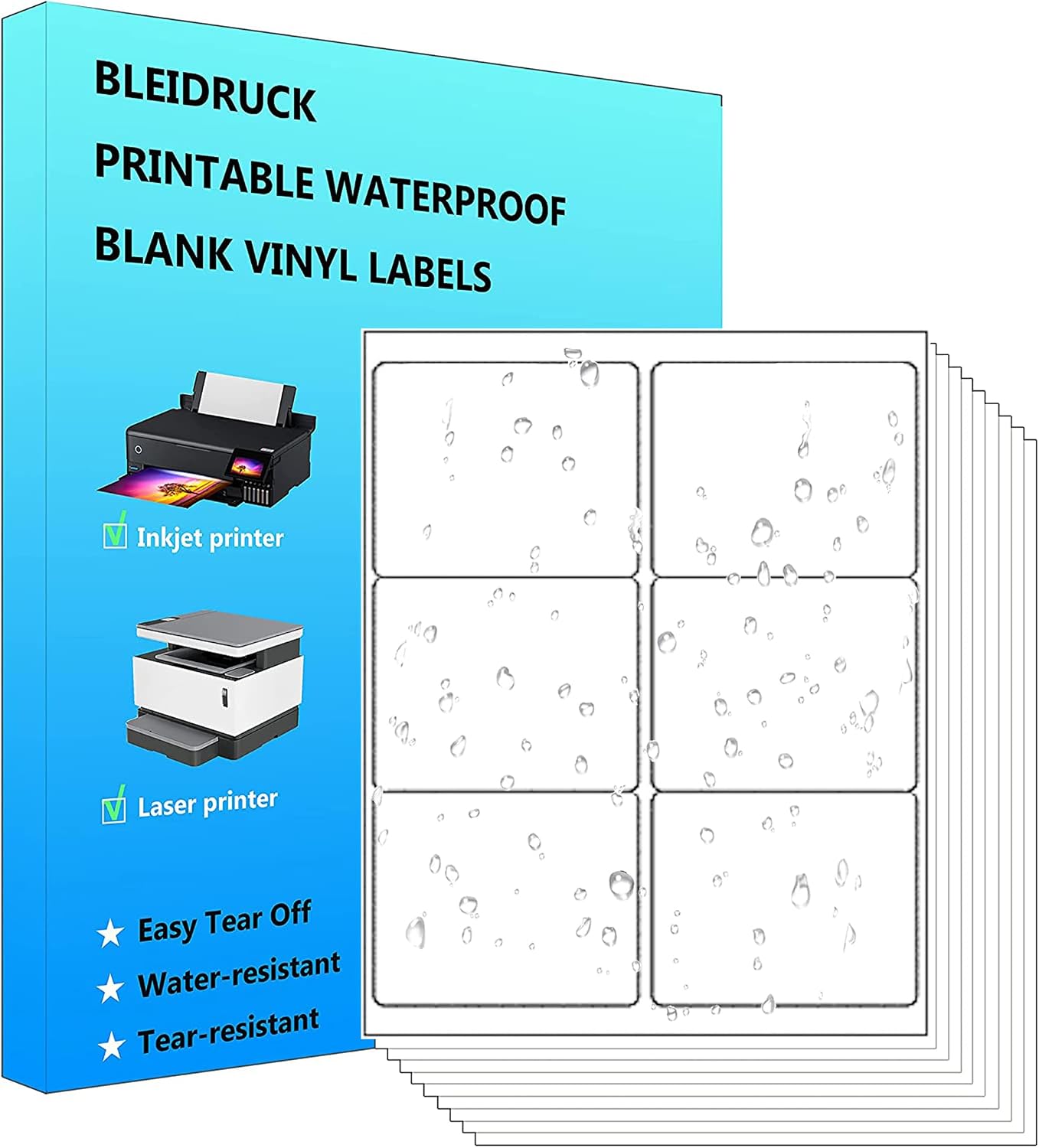 Amazon.com : 4" x 3-1/3" Matte White Rectangle Printable Vinyl Labels, Waterproof Water Bottle ...