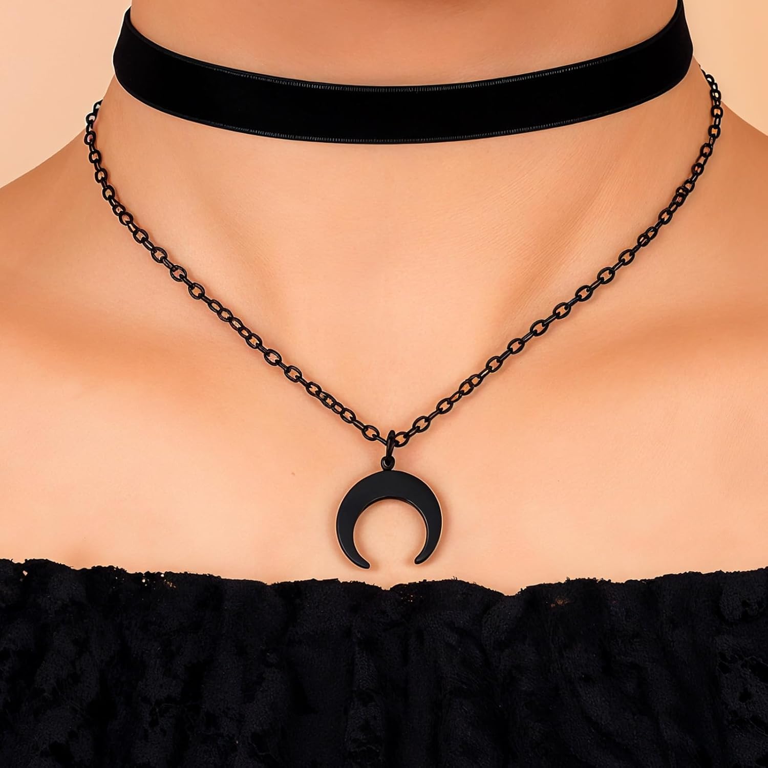 Halloween Black Choker Chokers Necklace for Women with Moon Pendant Velvet Layered Gothic Chokers Necklace for 80s 90s Party Halloween Christmas Jewelry Gift for Women - Image 3