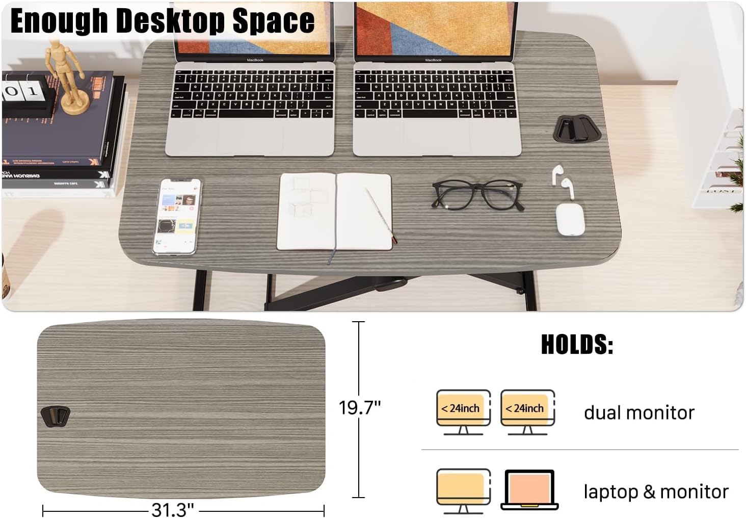 JOY worker Standing Desk Converter 31 Inch Compact Height Adjustable Stand up Desk Riser Ultra Low Profile Sit — view 2