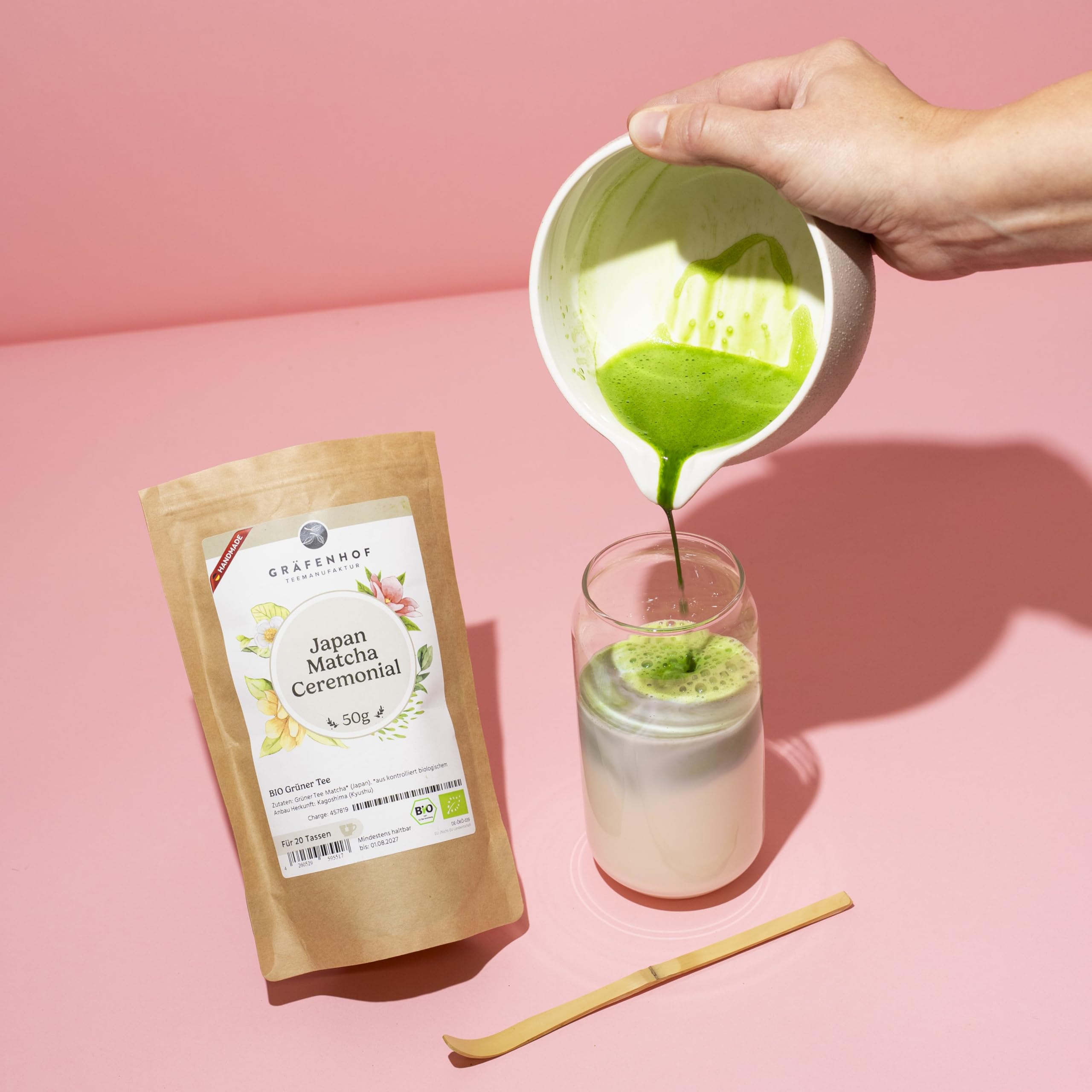 100% BIO Matcha Set mit Pulver I 6-teiliges Set & Zubehör I Schale mit Ausgießer in Keramik I Matcha Probierset I Tee Geschenk für Kenner & Einsteiger von Gräfenhof.