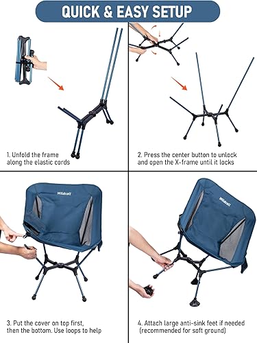Miniatura 6 de WildCall Silla de camping compacta ultraligera con marco de configuración rápida Silla de playa con pies grandes antihundimiento 1 azul,1 X Negro,2