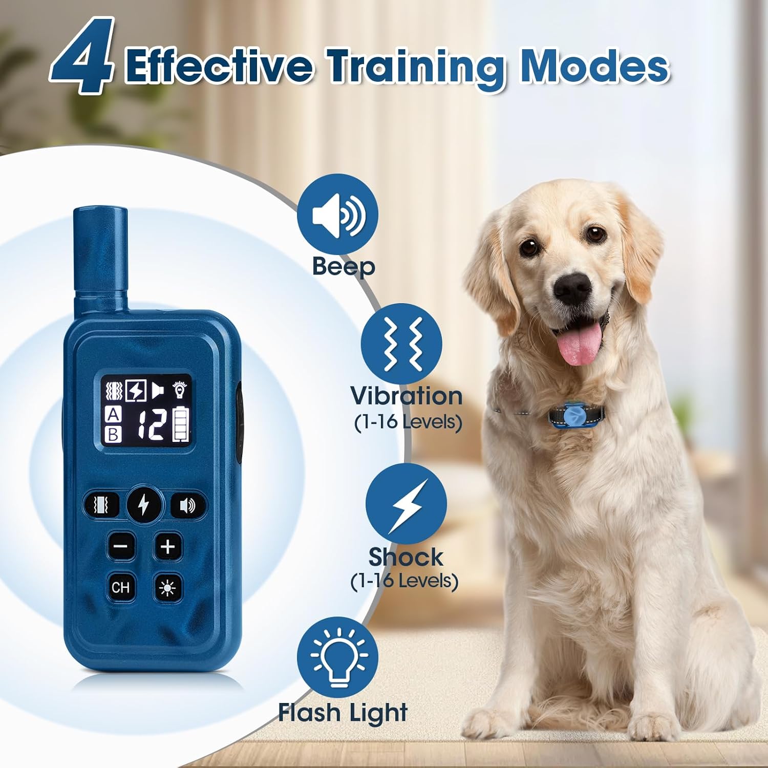 Small Shock Collar for Small Dogs(5-30Lbs), Dog Training Collar with Remote for Small & Medium Dogs, Waterproof, Rechargeable Collar with Beep, Vibration, Safe Shock,2000ft,Blue