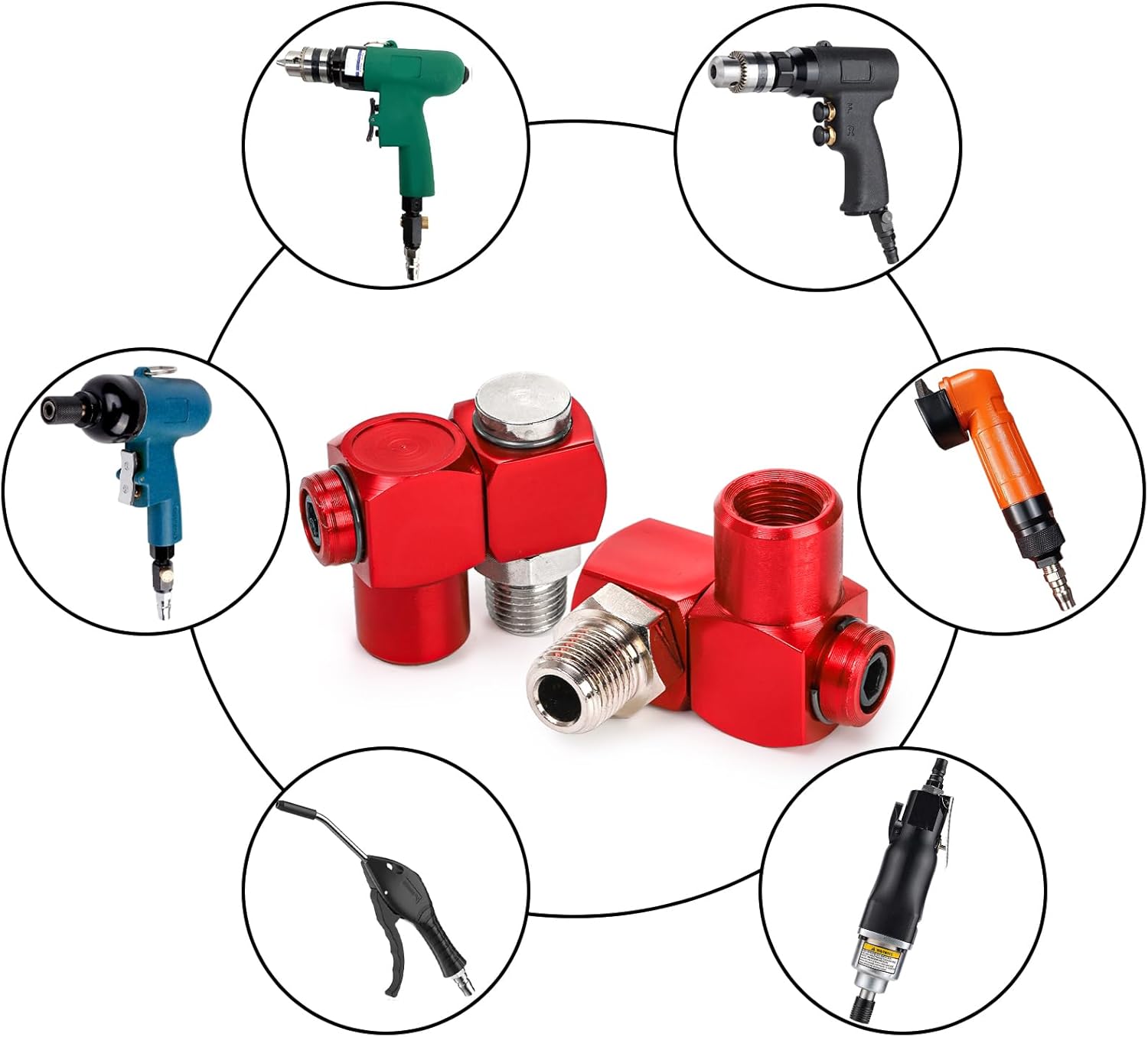 DEAYOU 4 Pack NPT 360 Degree Swivel Air Hose Fittings, 1/4 Inch Aluminum Male and Female Threads Air Hose Connector, Industrial Portable Pneumatic Tool Adapter, Red