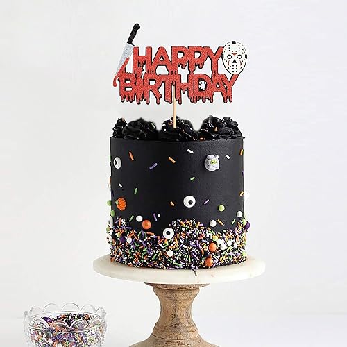 Miniatura 3 de Ercadio 1 paquete de decoración de pastel de película de terror con purpurina para Halloween Killer para pastel de cumpleaños con temática de