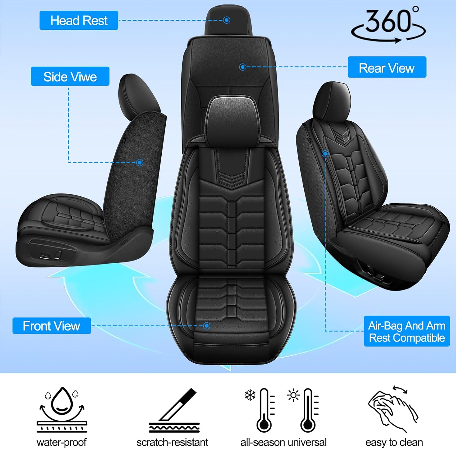 IKABEVEM Seat Covers Fit for Tacoma:2005-2023 - 2PCS Front Car Seat Covers Fit for Toyota Tacoma - Truck Pickup Double/Crew Cab SR SR5 TRD Sport TRD Off-Road PreRunner Trims
