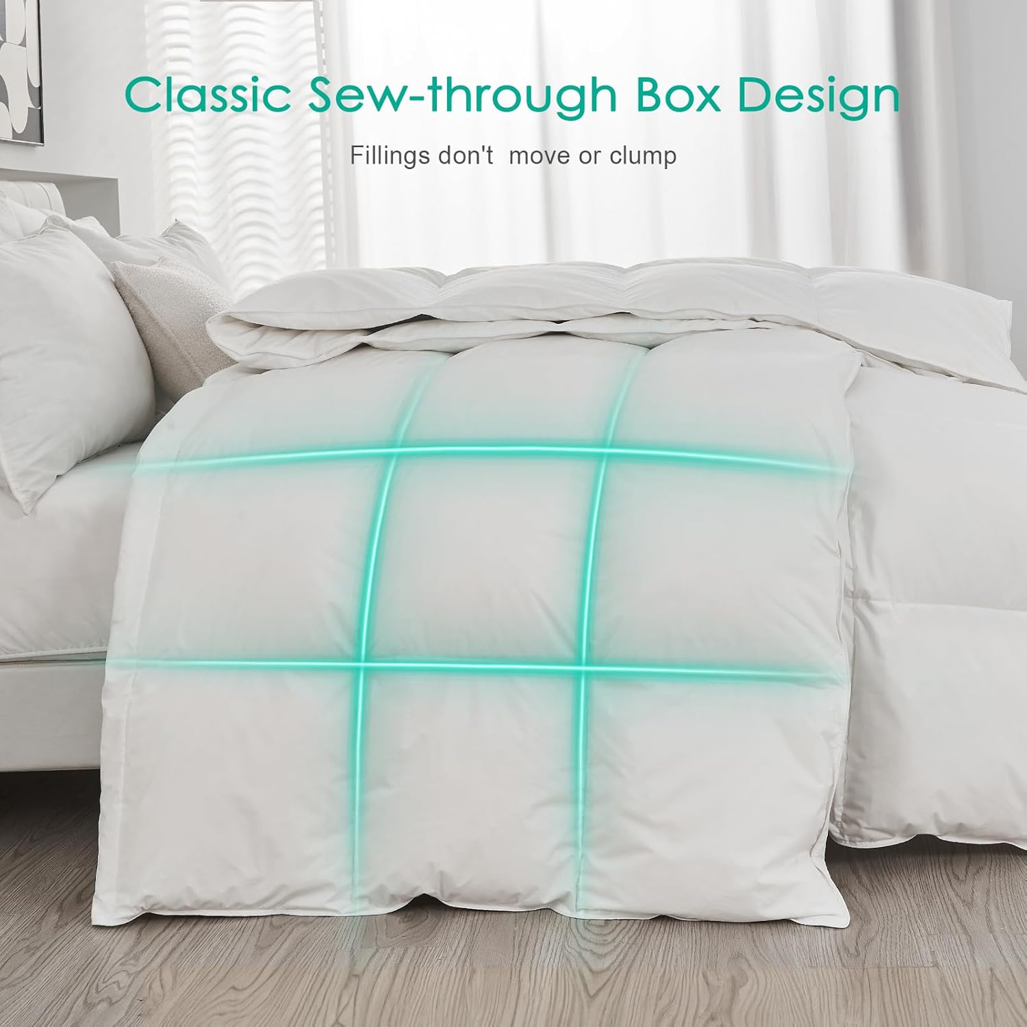 APSMILE Light Feather Down Fibers Comforter Queen Size, All Seasons White Ultra Soft Duvet Insert, Filled with Feather and Down Fibers Duvet, with Soft Cotton Blend Cover 90×90 inches