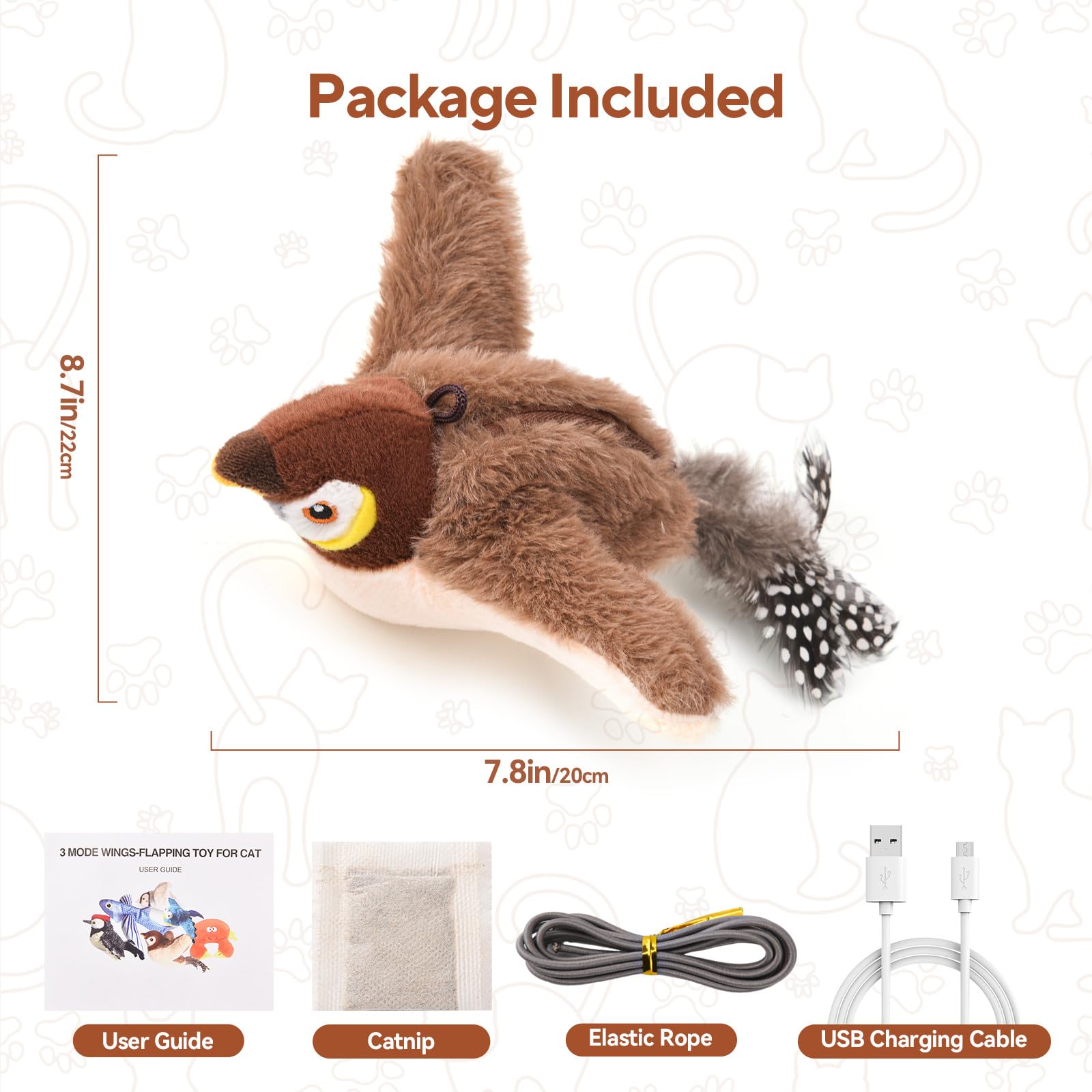 AUSCAT Flappy Bird Cat Toy, Simulated Chirping Bird Cat Toy Flapping Wings, Rechargeable，Interactive Catnip Toys for Indoor Kittens (No Flying)