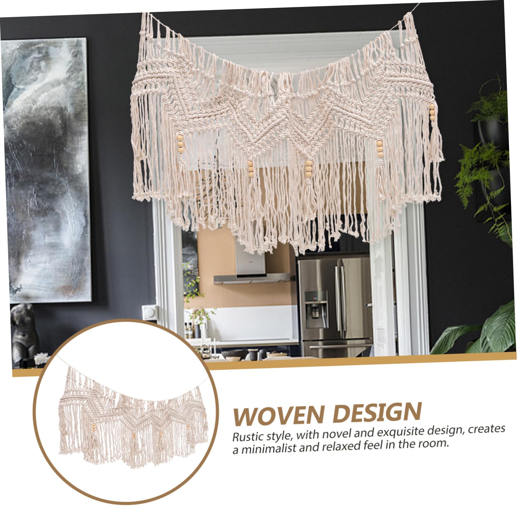 VOSAREA Rideau Macramé Bohème en Coton Tissé avec Pampilles, Décoration Murale et Porte D'entrée Style Naturel
