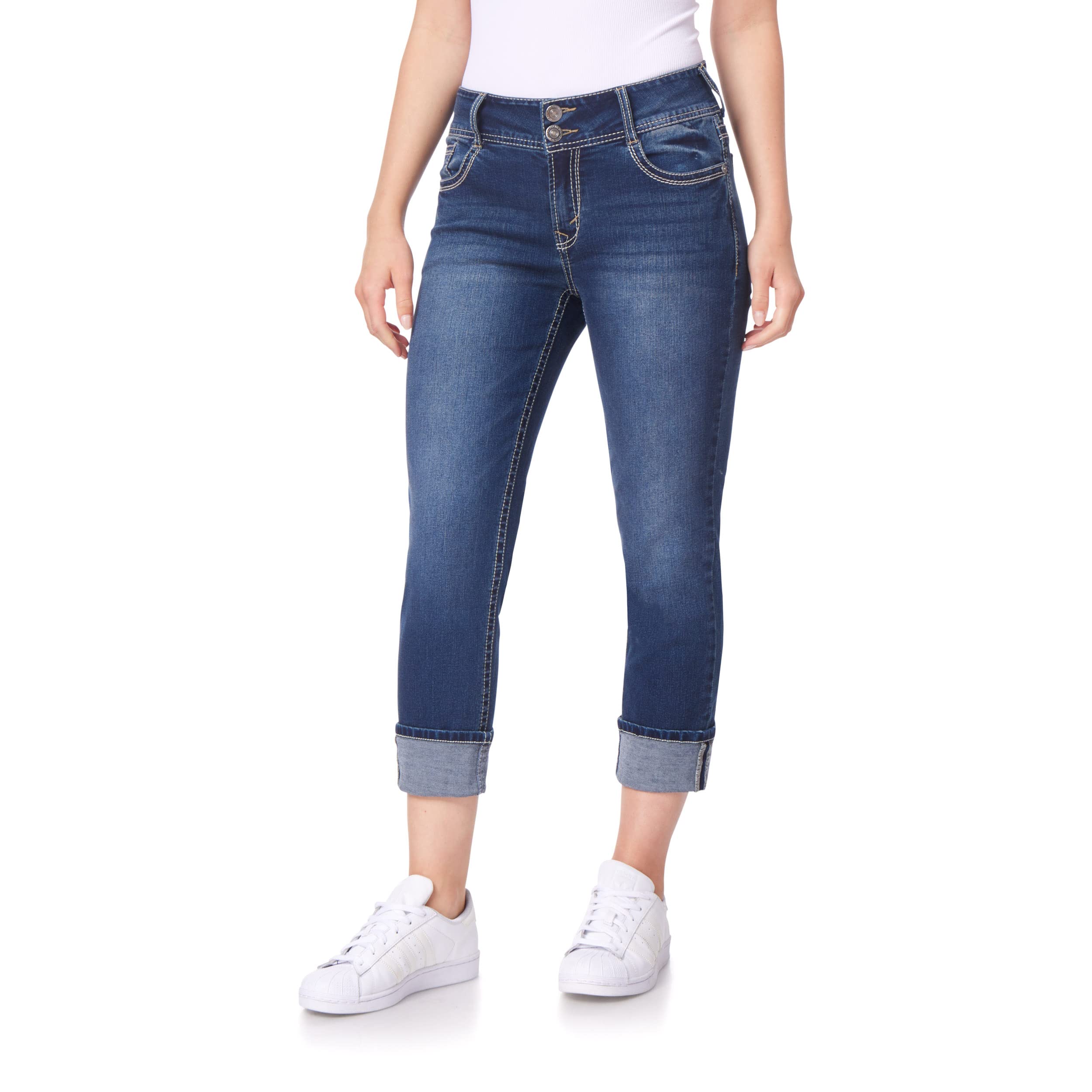 WallFlower Women's Juniors Instastretch Mid-Rise Curvy Skinny Stretch Denim Crop Jeans (Standard and Plus), Magic, 15