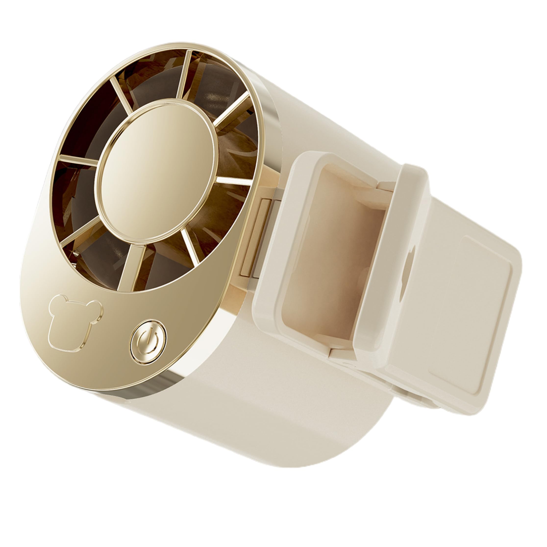 Ginwrek Clip Fan Clip On Fan, 4-in-1 Portable Rechargeable For Car, Desk, Umbrella & Waist, Gold & White, 1000mah