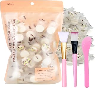 100 PCS DIY Cotton Compressed Facial Mask Sheet Grain, Dry Cotton Mask Paper with Mask Bowl, Stick, Silicone Brush, Soft Bristle Brush