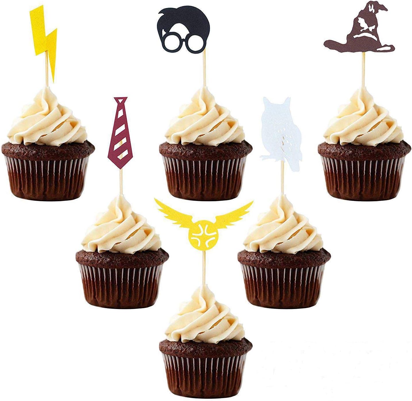 Inspired Cupcake Toppers, 30 PCS Wizard Birthday Party Decorations Supplies Hogwarts Party Novelty Decorations