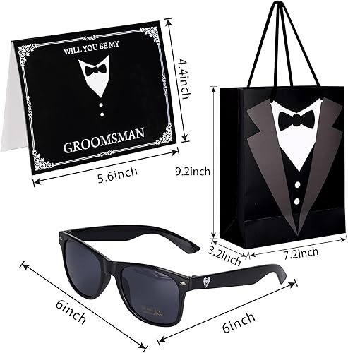 Miniatura 3 de Juego de 35 piezas de regalo para padrinos de boda 6 frascos de esmoquin, 6 abridores de botellas, 6 gafas de sol, 6 gafas de sol, 5 tarjetas, 6