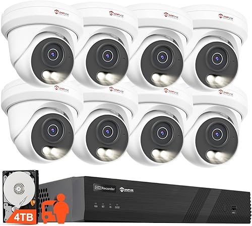 Anpviz Sistema de cámara de seguridad PoE 4K de 16 canales, 8 cámaras IP PoE con cable de 8MP para exteriores con detección de humanos y vehículos,