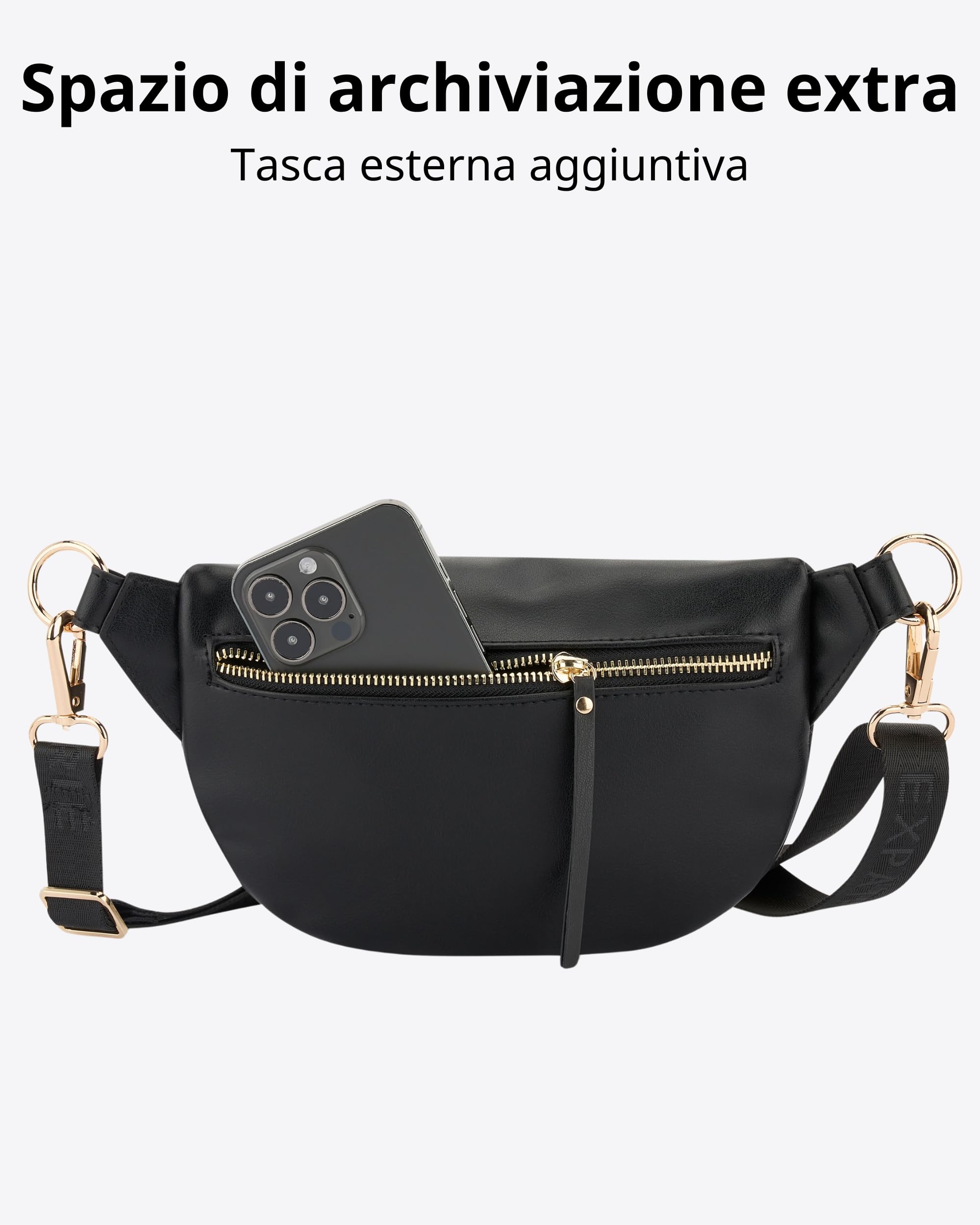 Expatrié Marsupio Donna Nero - Alice Small - Borsa per Festival, Viaggi e Uso Quotidiano In Pelle Vegana - Piccolo Borsello Elegante alla Moda - Impermeabile