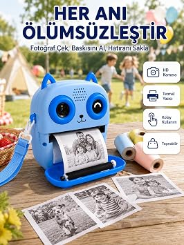 ocuklar  in Termal Bask l  Dijital Foto raf Makinesi  n ve Arka Kameral