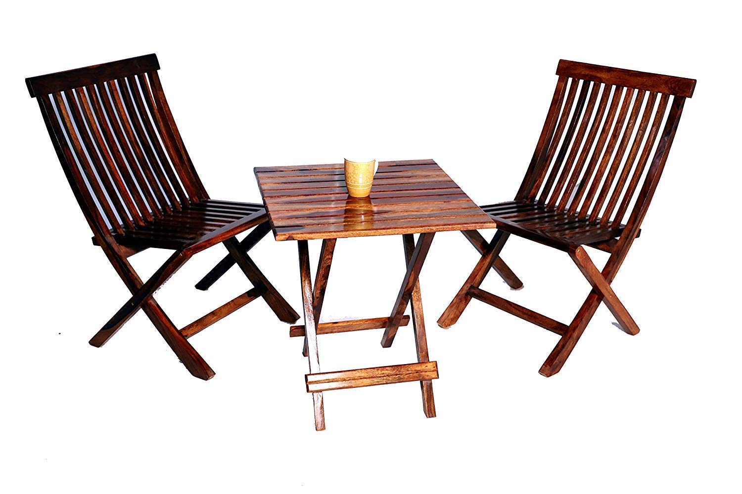 Fine Wood HUB Wooden Foldable 2 Chair and Square Table Patio Coffee Tea Dining Set for Garden, Balcony and Outdoor Indoor Terrace Picnic Furniture (2 Chair and Square Table), Brown (Seasors_7658)-image-23