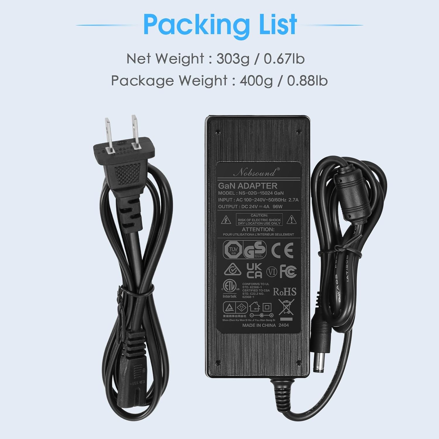 Nobsound AC 100-240V DC 24V/4A 96W Power Supply Adapter for Amplifier/Speaker/Monitor