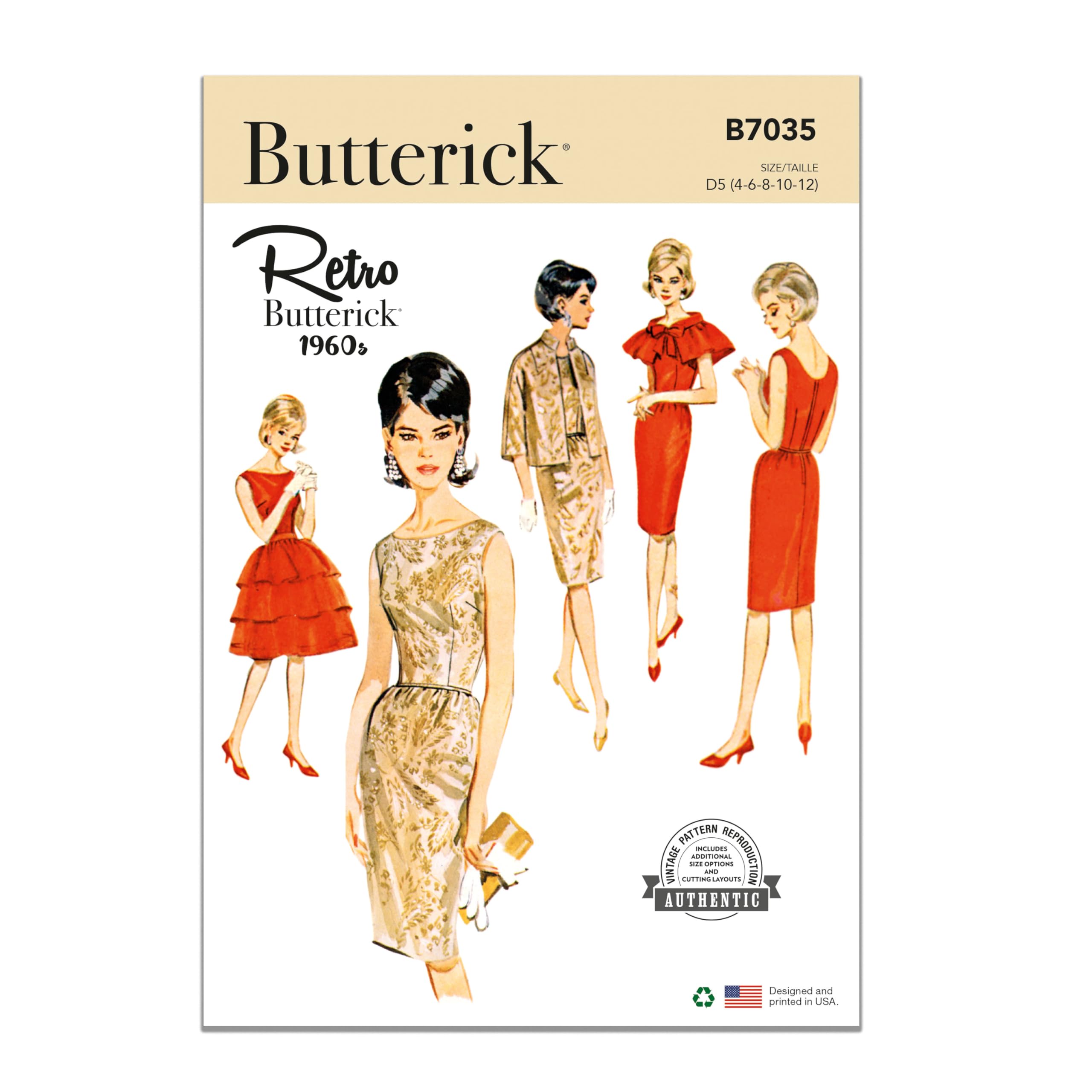 Butterick Women's Sewing Pattern 7035, Dresses, Jackets, Capes, Skirts, Vintage Style For D5 (4-6-8-10-12) - Intermediate - R5 (14-16-18-20-22)