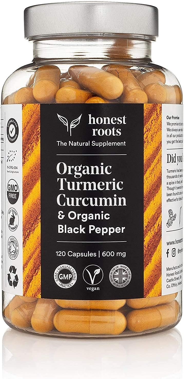 Honest Roots Organic Turmeric Curcumin Supplement with BioPerine for Maximum Absorption & Black Pepper- 600mg - 120 Capsules for Joint Support, Vegan Supplement- Non-GMO, Plant Based & High Potency