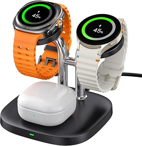 Cargador de reloj dual para Samsung Watch, SwanScout 704S, estación de carga inalámbrica 3 en 1 para Galaxy Watch Ultra766 ClassicGalaxy Watch 5