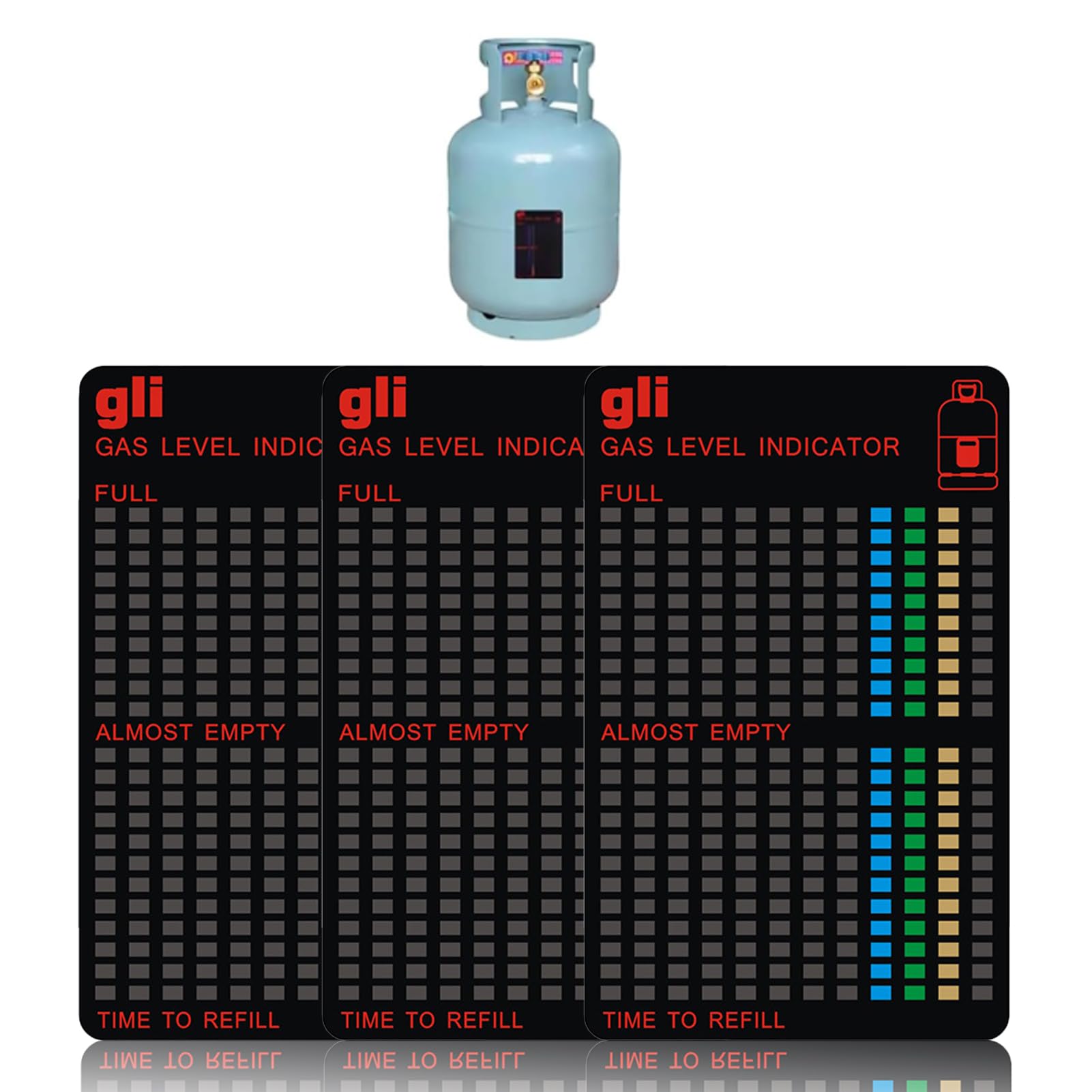 GLI Lot de 3 indicateurs de niveau magnétiques pour bouteilles de gaz réutilisables pour la maison, la cuisine, le barbecue, l'extérieur, le camping, le camping-car