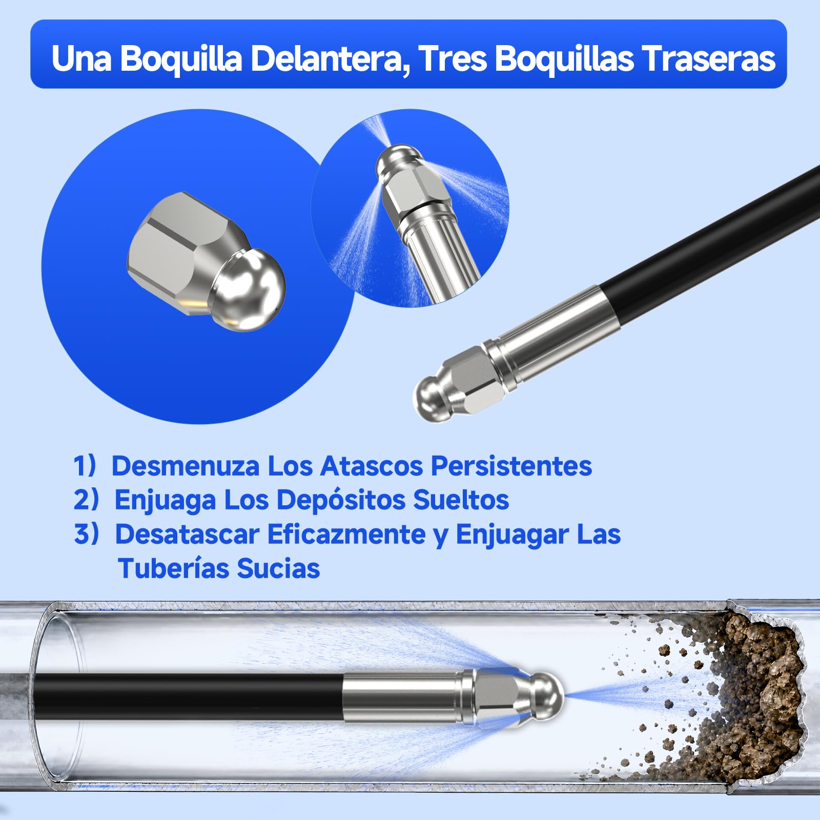10M Kit de Desatascador Tuberias a Presion con Boquillas Rotativa, Manguera de Limpieza Profesional de Tuberías para Hidrolavadora, Aparato para Karcher Serie K2 K3 K4 K5 K6 K7, Bosch AQT, Lavor
