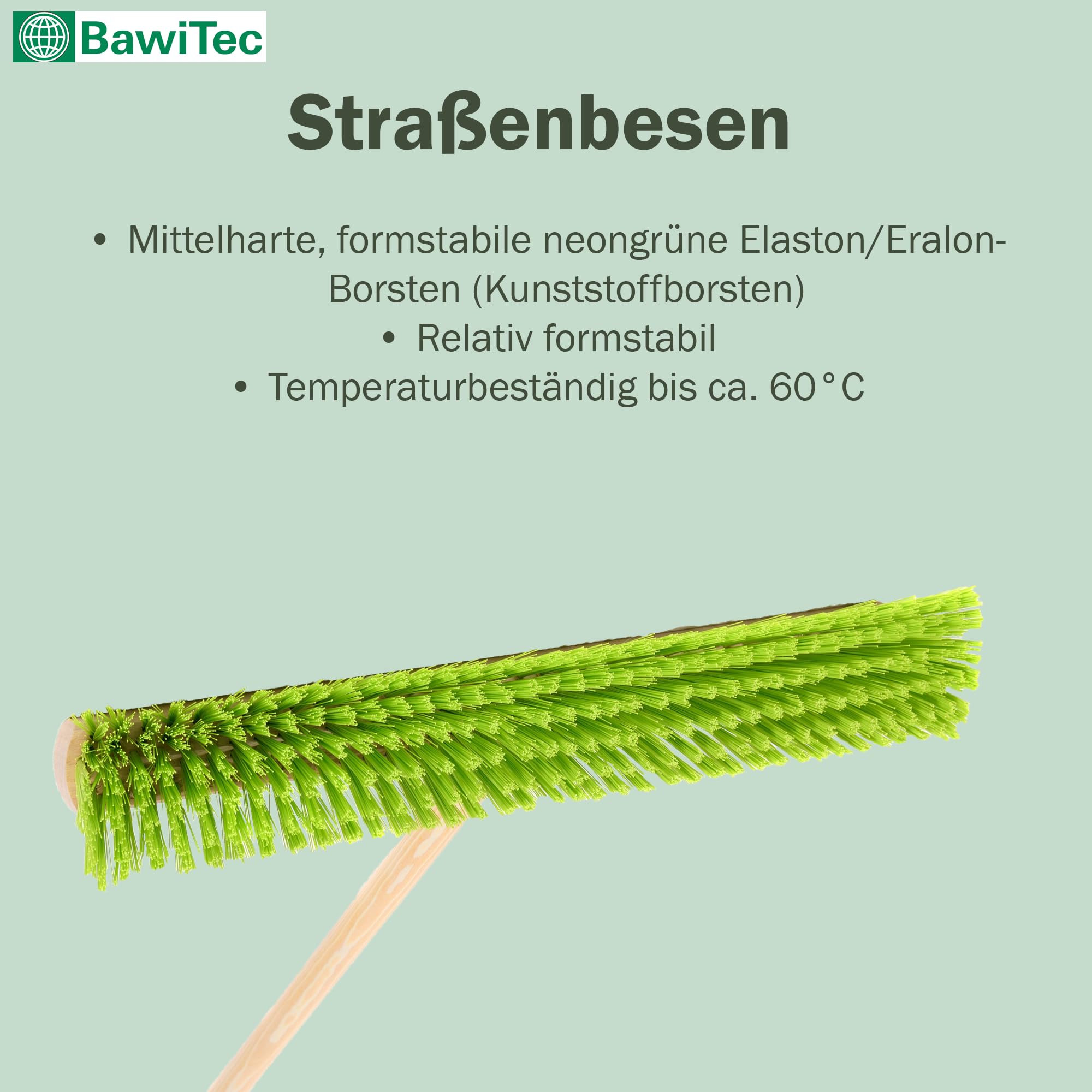 Profi Straßenbesen 60cm Neon-Grüne Borsten mit Stiel 160cm Besen Besenstiel