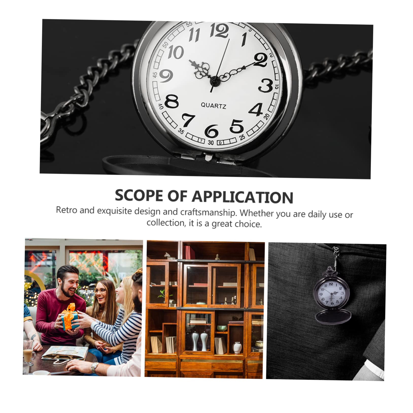 PACKOVE 3piezas Reloj De Bolsillo Vintage con Números Árabes Reloj De Cuarzo para De Cumpleaños y Aniversario para Esposo Diseño Elegante y Clásico para Ocasiones Especiales