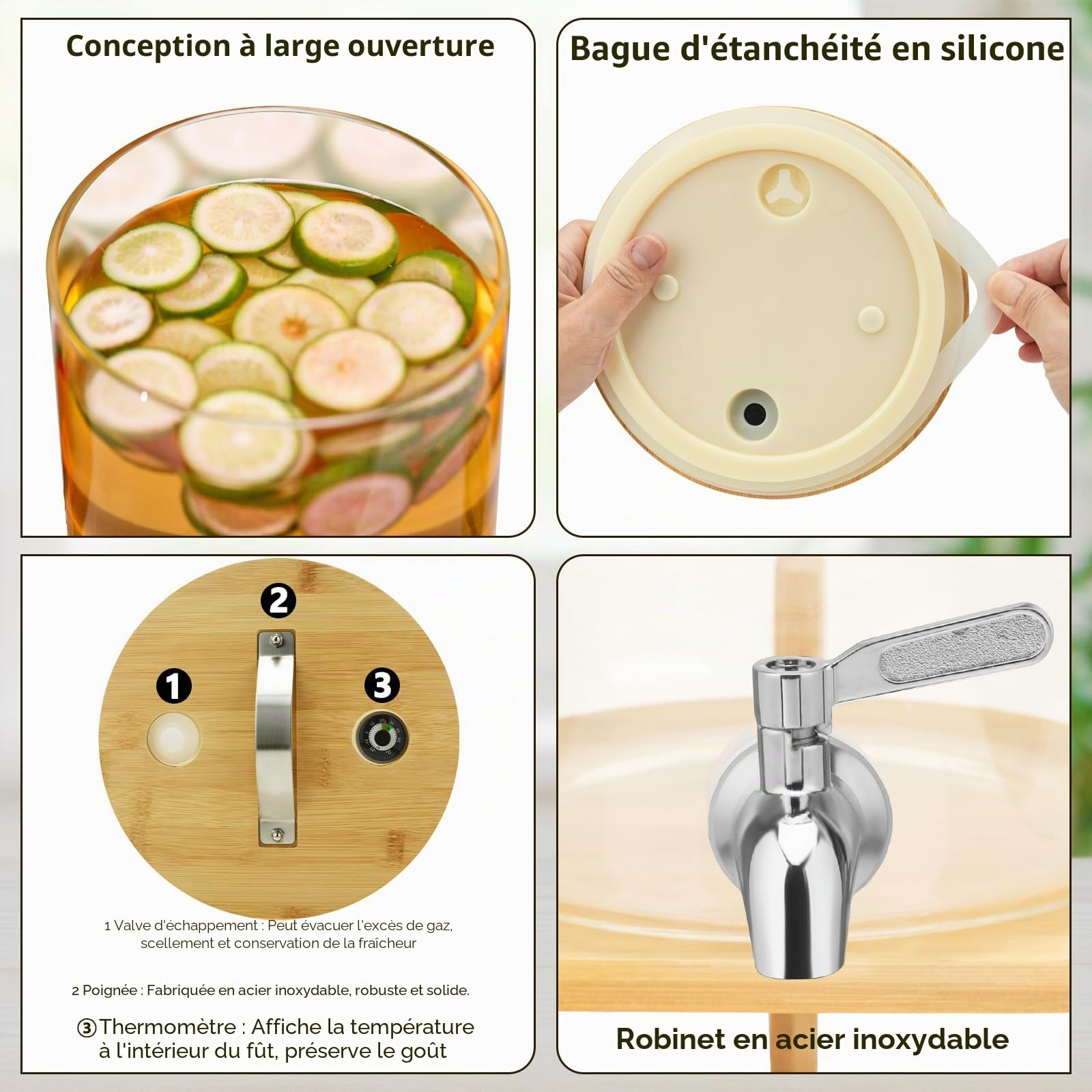 Hisredsun Distributeur De Boissons Chaudes Ou Glacées, 5L Distributeur Boissons Avec Support En Bois, Fontaine a Punch Pour Les Goûters à La Limonade Ou Les Goûters Au Thé, Lavable Au Lave-Vaisselle