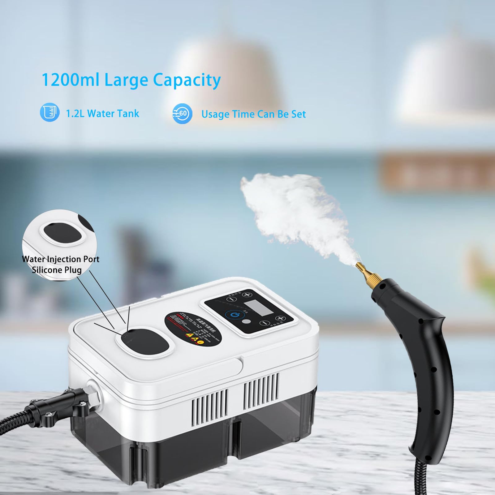 Multiuso Limpiador A Vapor de Mano, 1600W Potente Vaporeta Limpieza Hogar de Alta Presión con Pantalla Táctil, 1200ml Portátil Máquina Limpieza a Vapor Presurizada Alta Temperatu