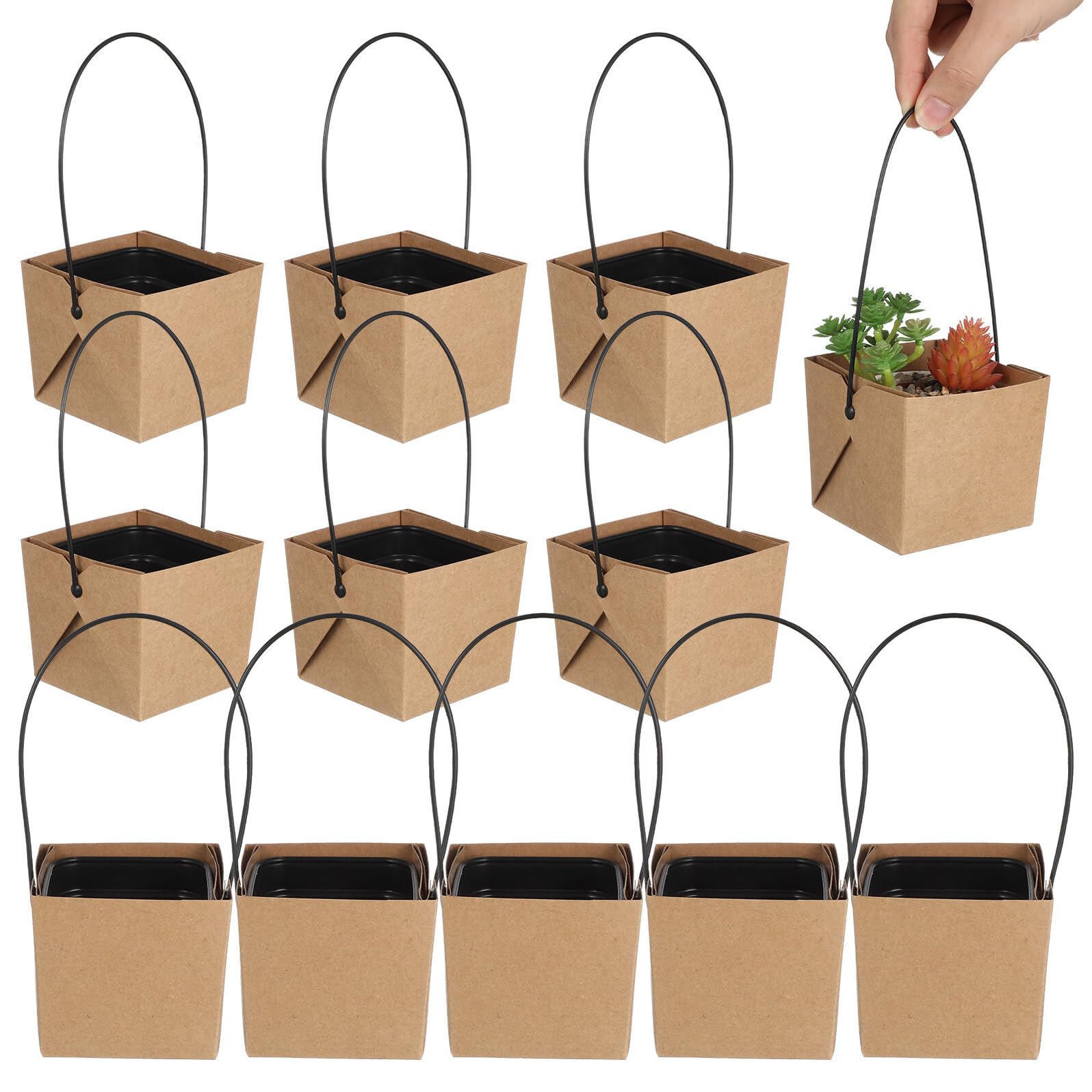 SEWACC 12 Sätze Mini Sukkulenten Pflanztöpfe mit Drainage wasserdichte Kleine Kunststoff Töpfe mit Kraftpapier Umschlag Dekorative Pflanzgefäße für Büro Fensterbank Kompakte Sukkulenten