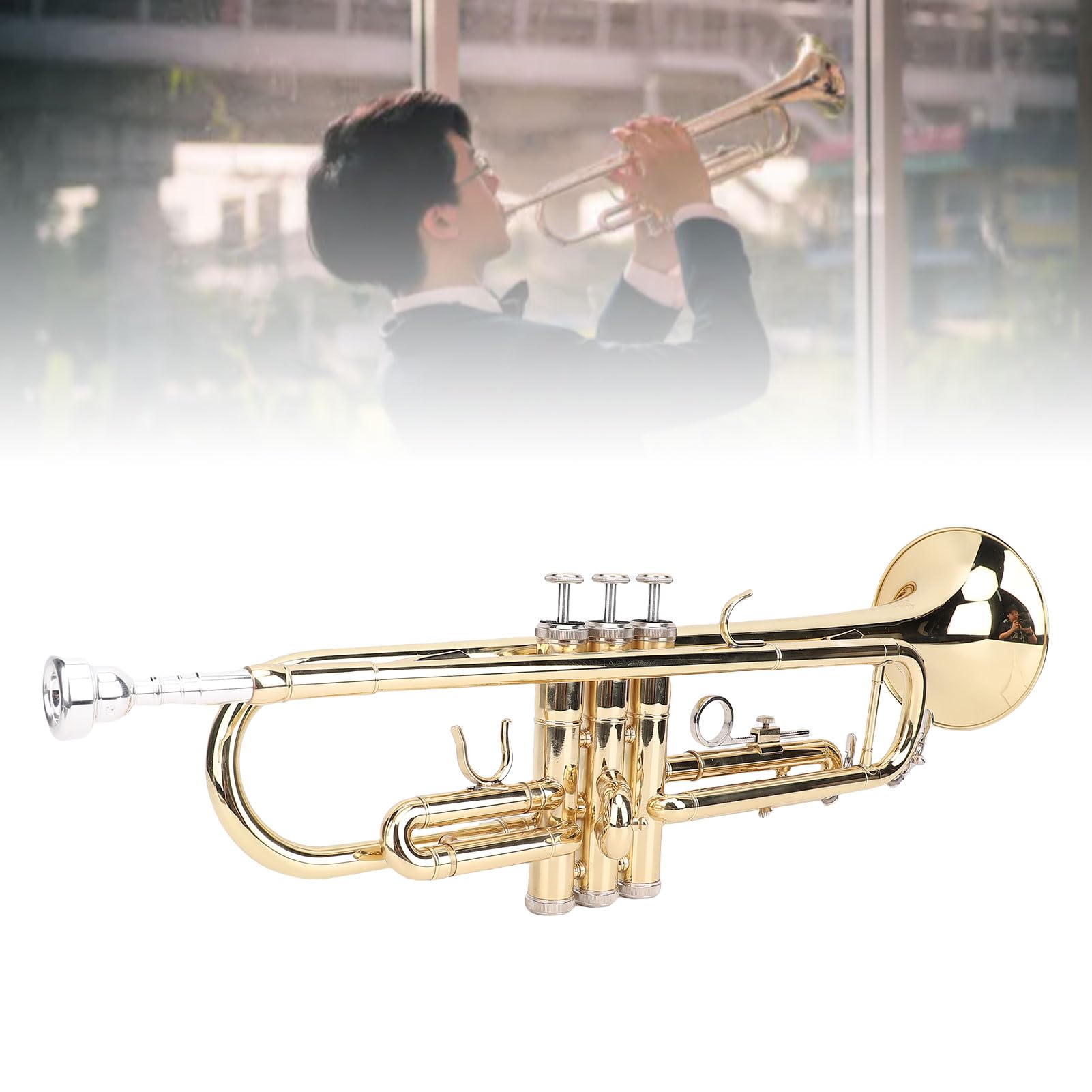 Cornetto, Cornetto in Ottone con Tubo Sonoro in Rame Fosforoso e Tasti Flessibili, Strumento Musicale con Custodia per il Trasporto, Strumenti di Pulizia per Principianti e Professionisti