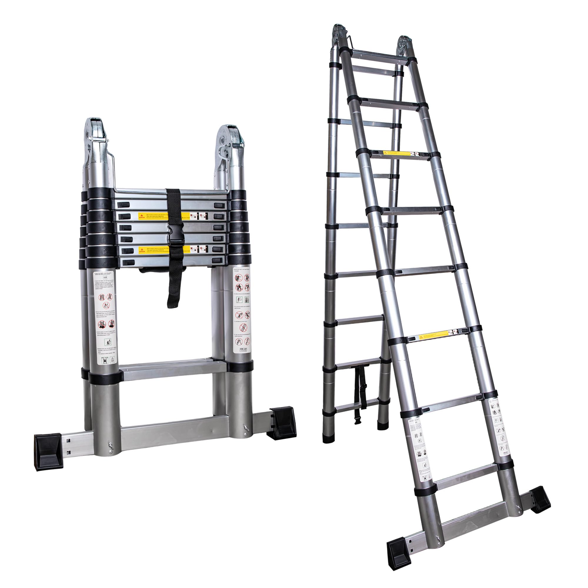 5m Telescopic Ladder A Frame Multi-Purpose folding Ladders Extendable Portable with Stabilizer Bar Loft Ladder with EN131 Standard