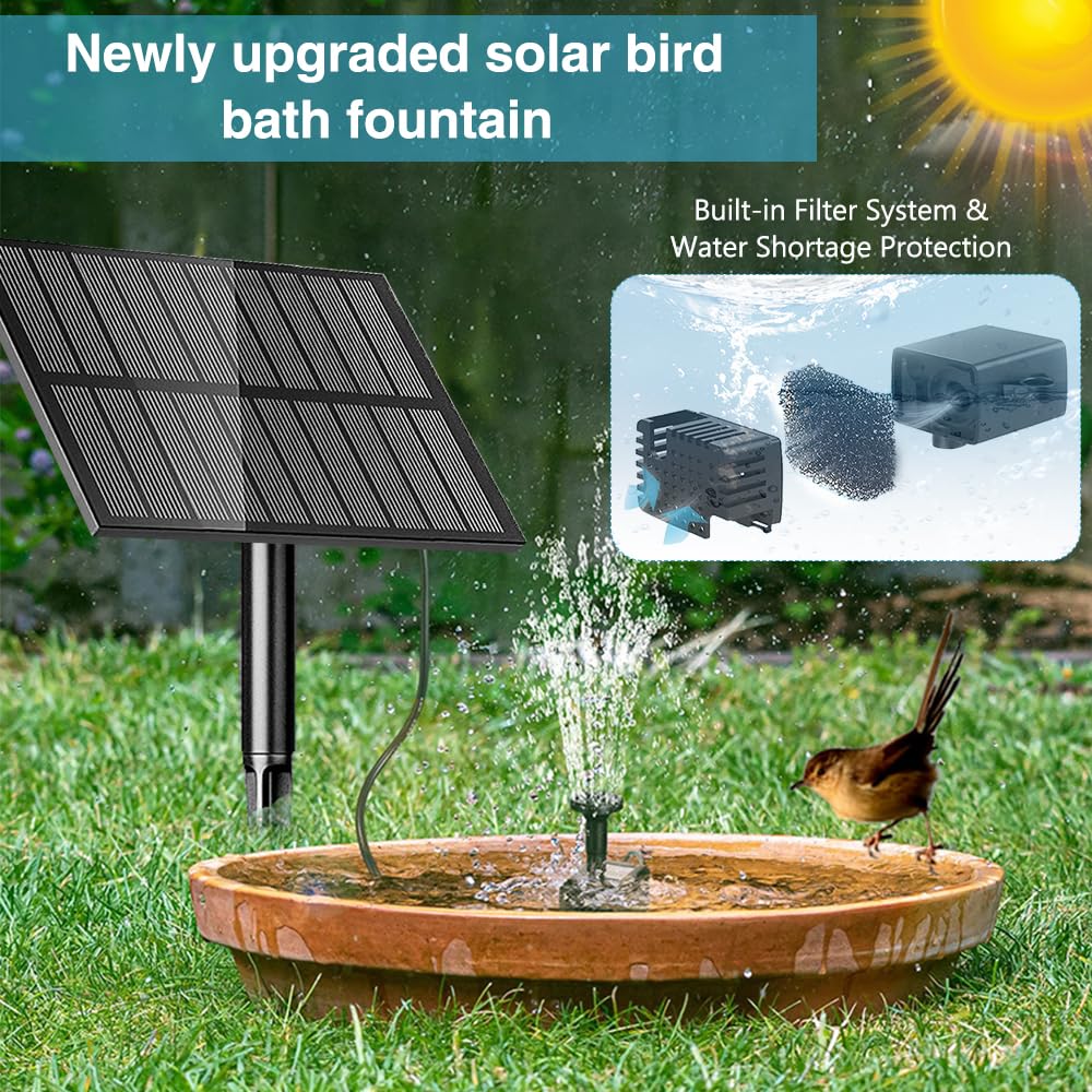 Fontana Solare Con Pompa E Luci LED Per Uccellini – Bagno Per Giardino, Laghetto E Piscina