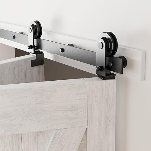 Kit de herrajes para puerta corrediza de granero de 30 pulgadas para 2 puertas, se desliza suavemente silenciosamente, rodillo negro de montaje