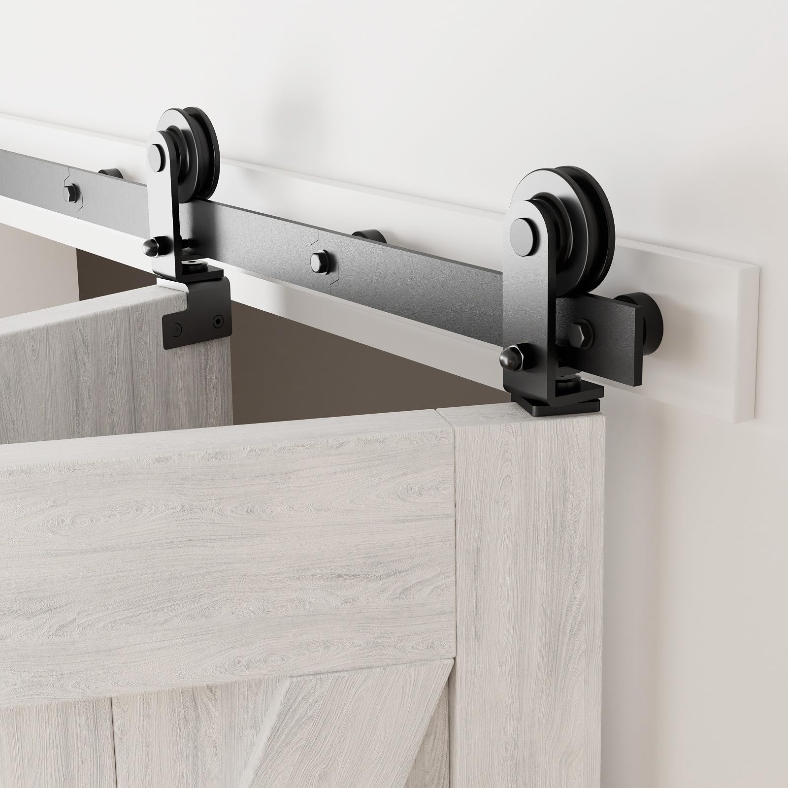 40" Bi-Folding Sliding Barn Door Hardware Kit for 2 Doors,Slide Smoothly Quietly,Black Track Top Mount Roller,No Door