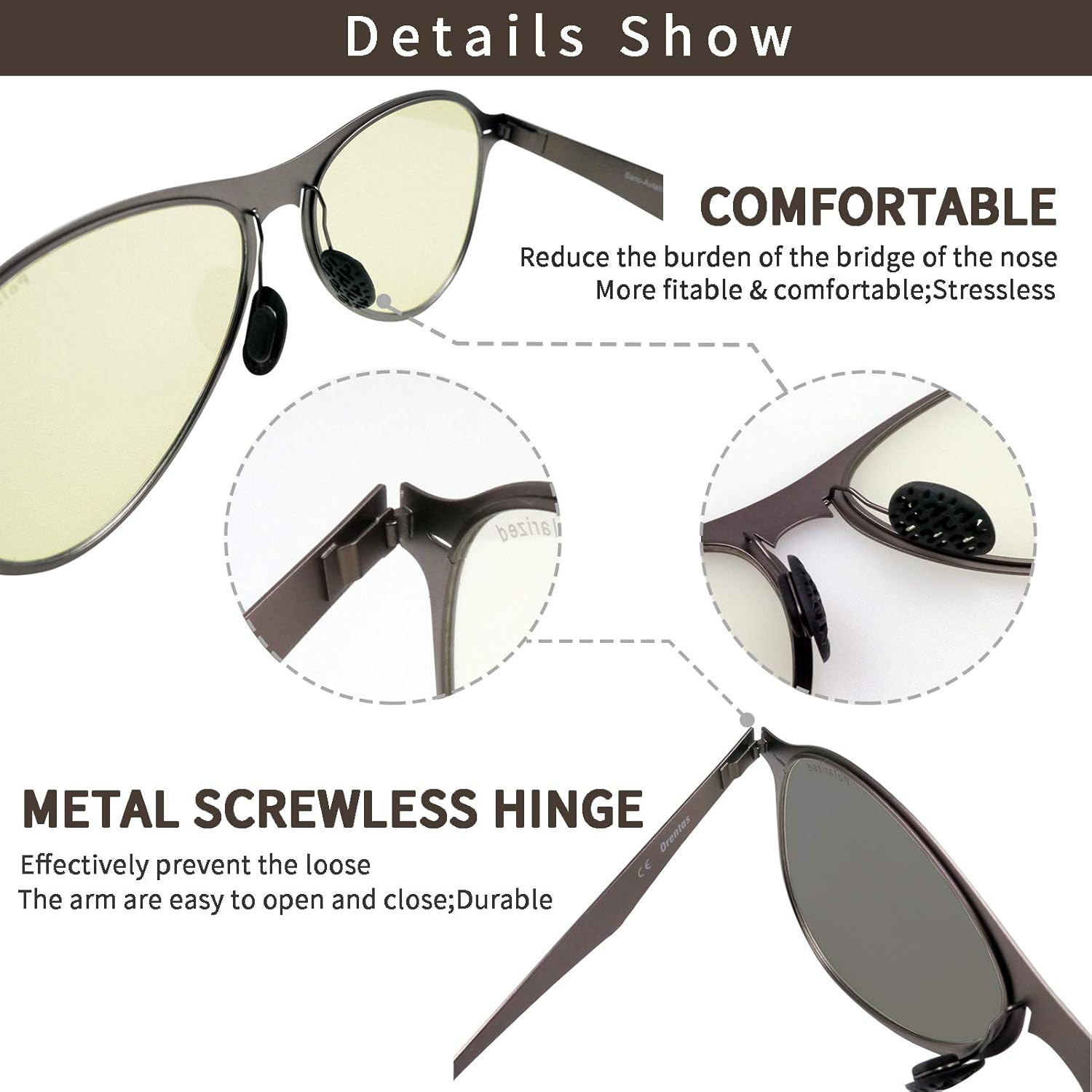 Miniatura 5 de OrentasBloque de luz azul de metal ultrafino con lentes de sol fotocromáticos de conducción nocturna lente polarizada UV400 2 paquetes combinados