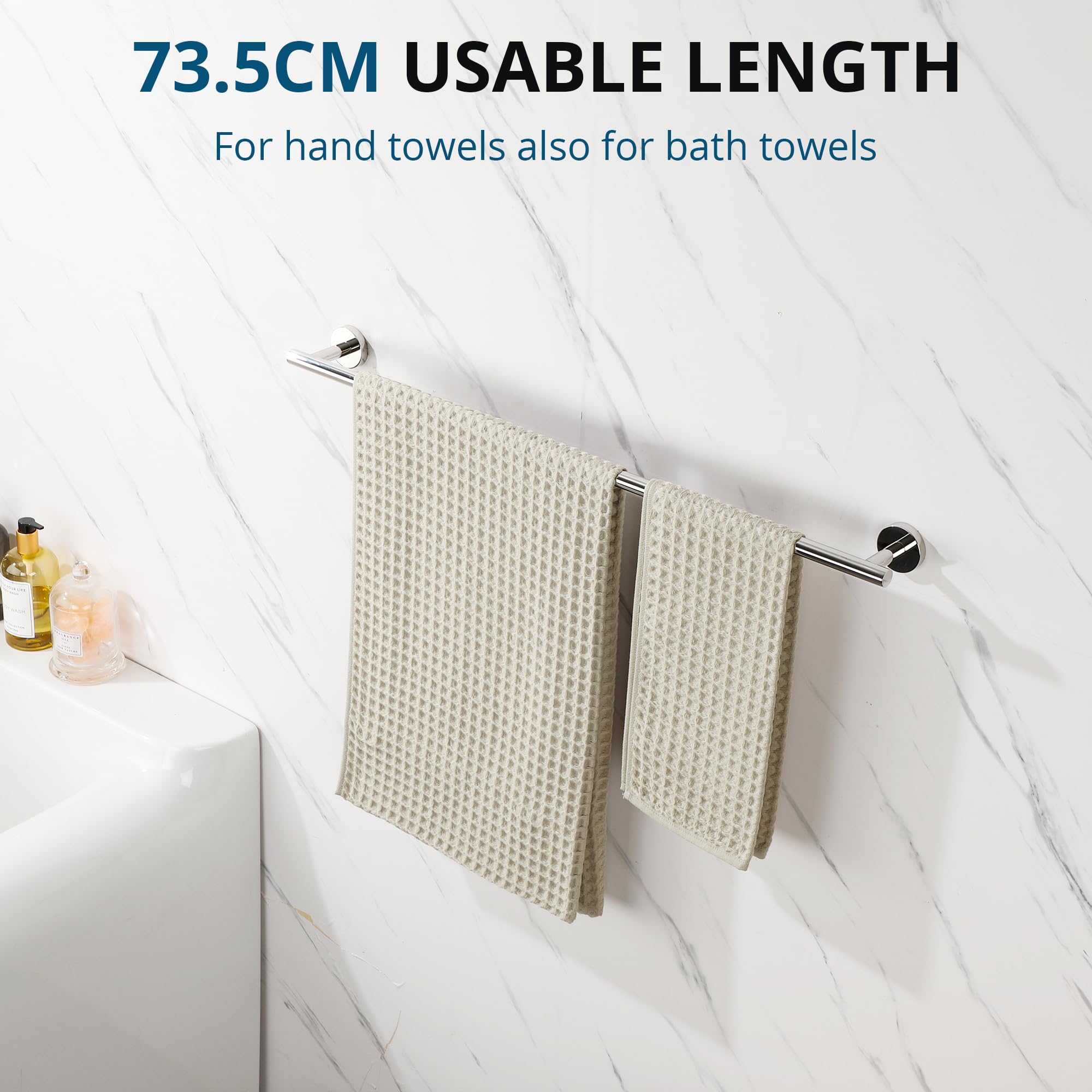 SAYAYO Large Towel Rail Wall Mounted Chrome Towel Holder Bathroom Towel Bar for Hang Bath Towel SUS 304 Stainless Steel 80CM/32-Inch - Image 4