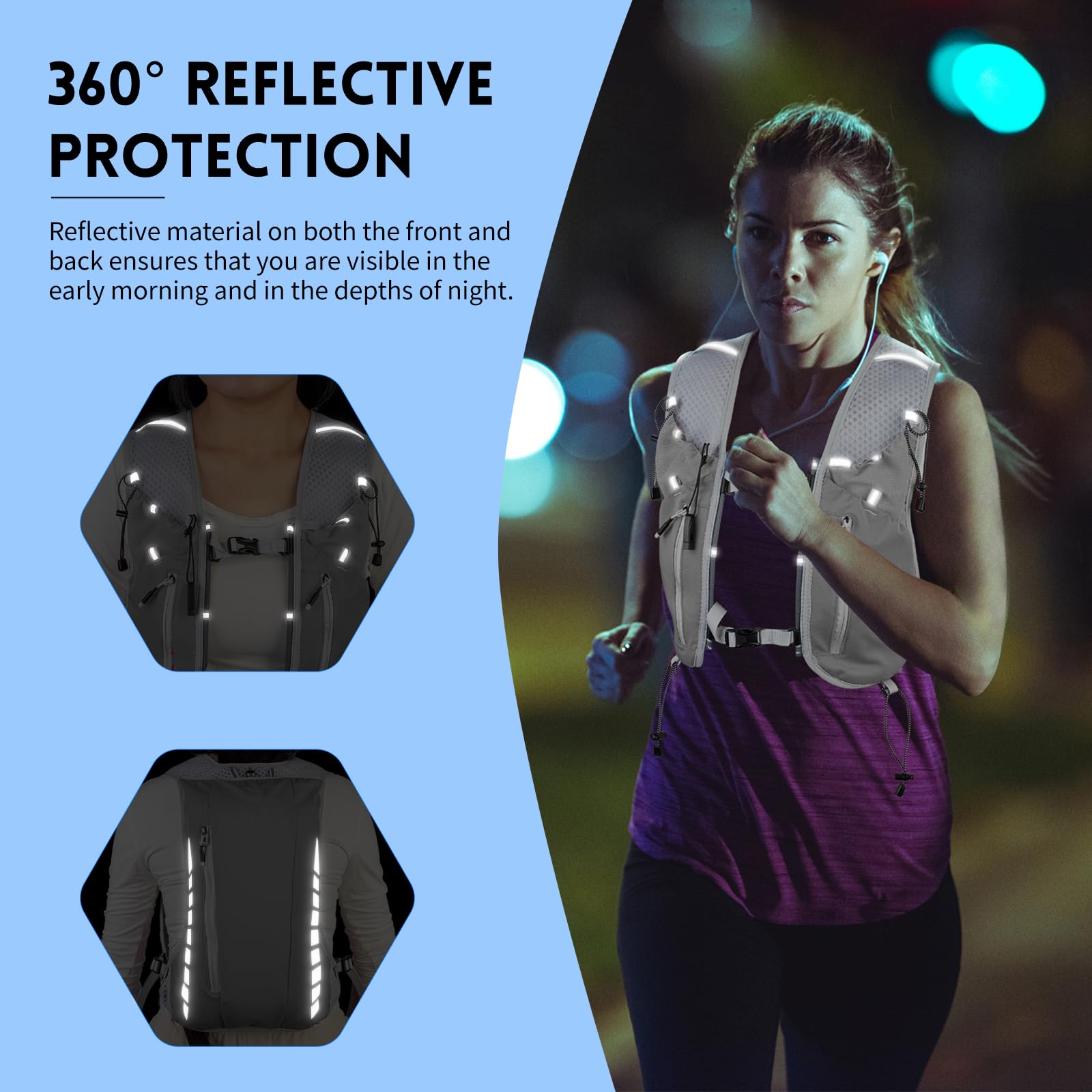 Expansea Zaino da Corsa 7L, Super Leggero Zaino Uomo & Donna, Tasche Multiple, Running Vest With Borraccia Morbida 500ml per Ciclismo, Maratona,Corsa, Arrampicata e Altri Sport All'Aria Aperta