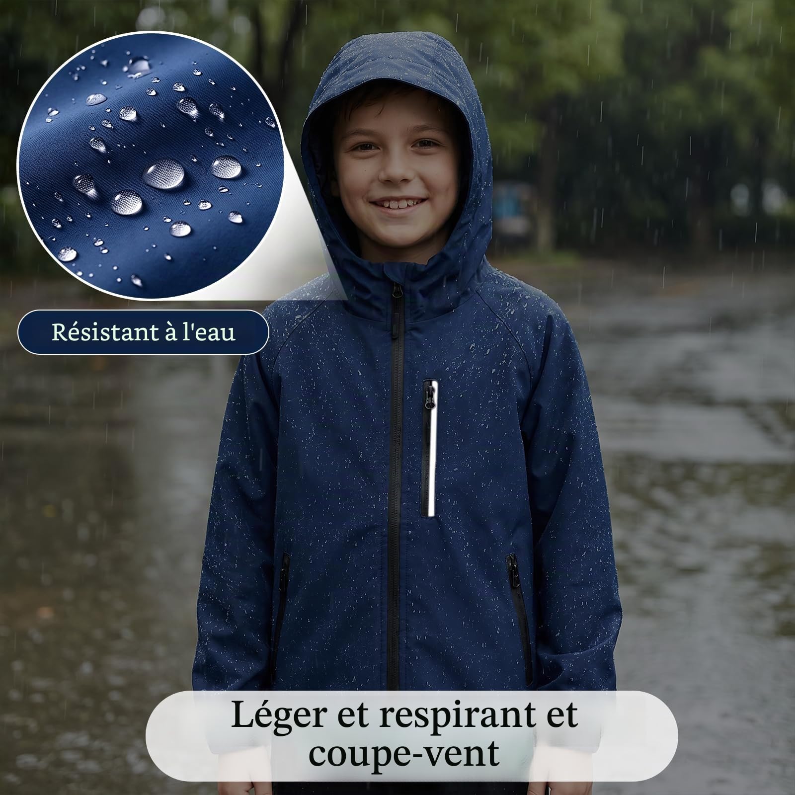 Veste Imperméable à Capuche Léger pour Garçon Filles 5-13 ans