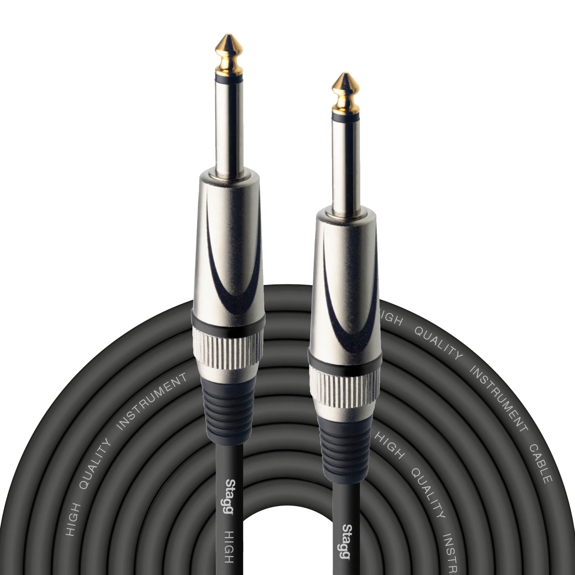 Deluxe Instrument Cable, 1/4" 6.35mm Jack To Jack, Heavy-Duty Connectors, 10 Metres / 33 Feet, Black