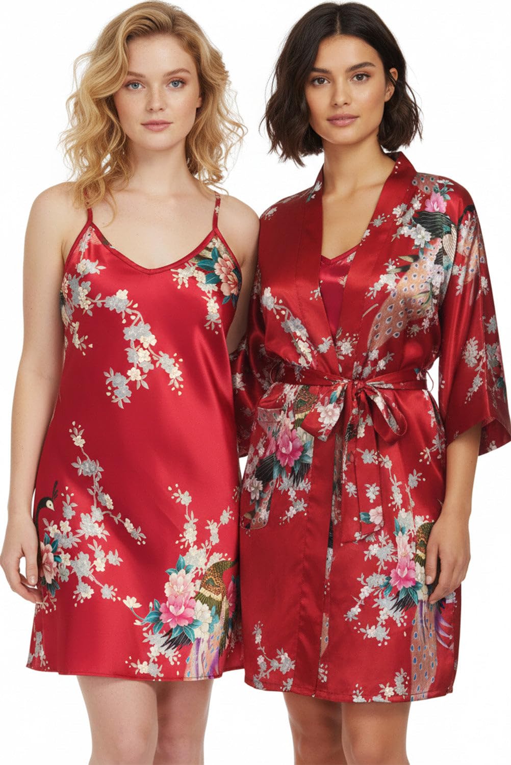 Trifolium Kimono Robe And Chemise Silky Peacock Satin Nightgown Bathrobe Wedding Negligee Nightdress — view 27