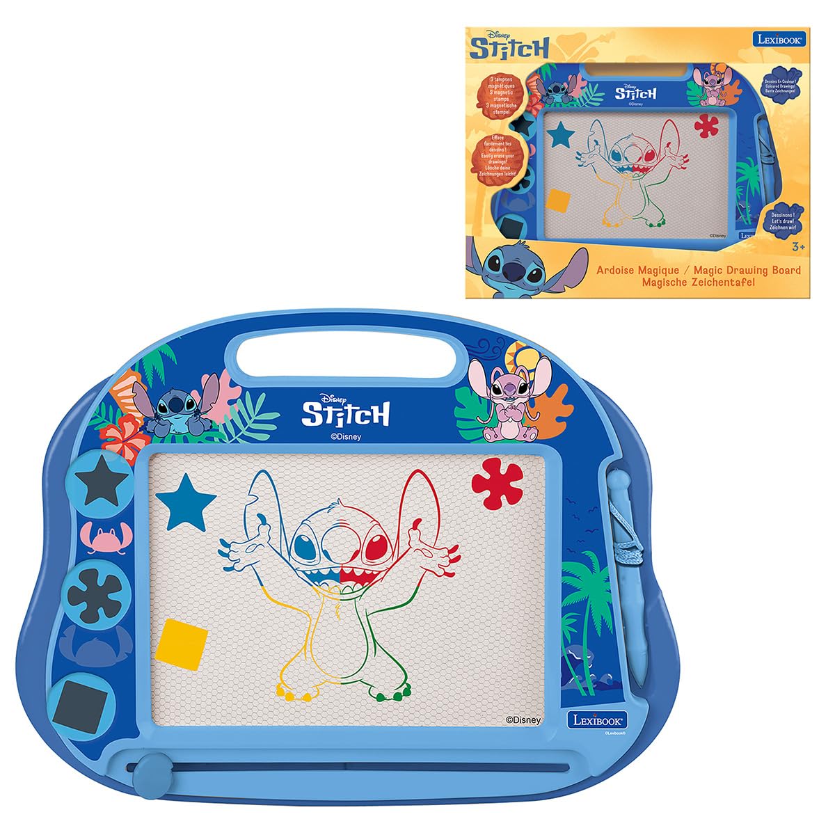 LEXIBOOK, Disney Stitch, Magnetic Drawing Board Stamps, Blue, CRD550LXB