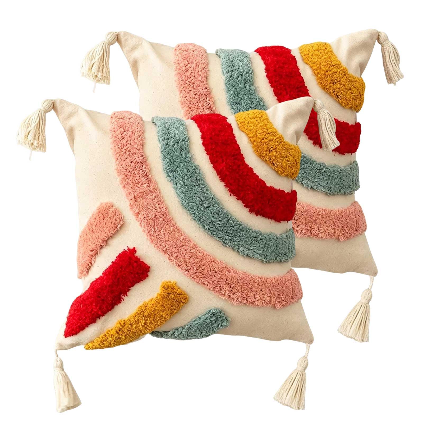 BCCIAPLN Set of 2 Tufted Boho Throw Pillow Cases with Tassels 18x18 Inch