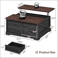 Vista 2 de Itaar - Mesa auxiliar de 39.4" con tablero de elevación y almacenamiento, mesas de café de estilo granja para sala de estar, mesa de café cuadrada