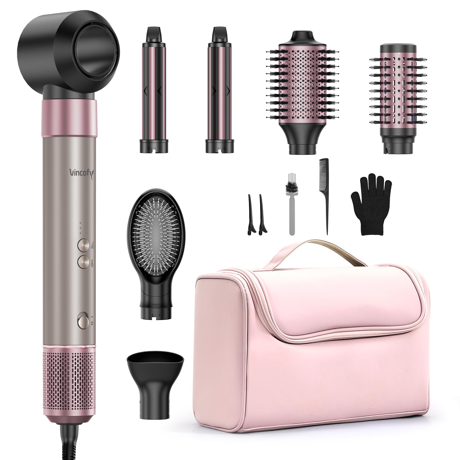 7-in-1 Hair Dryer Brush Blow Dryer Hot Air Brush Styler with Travel Bag Fast Drying Curling Straightening Volumizing