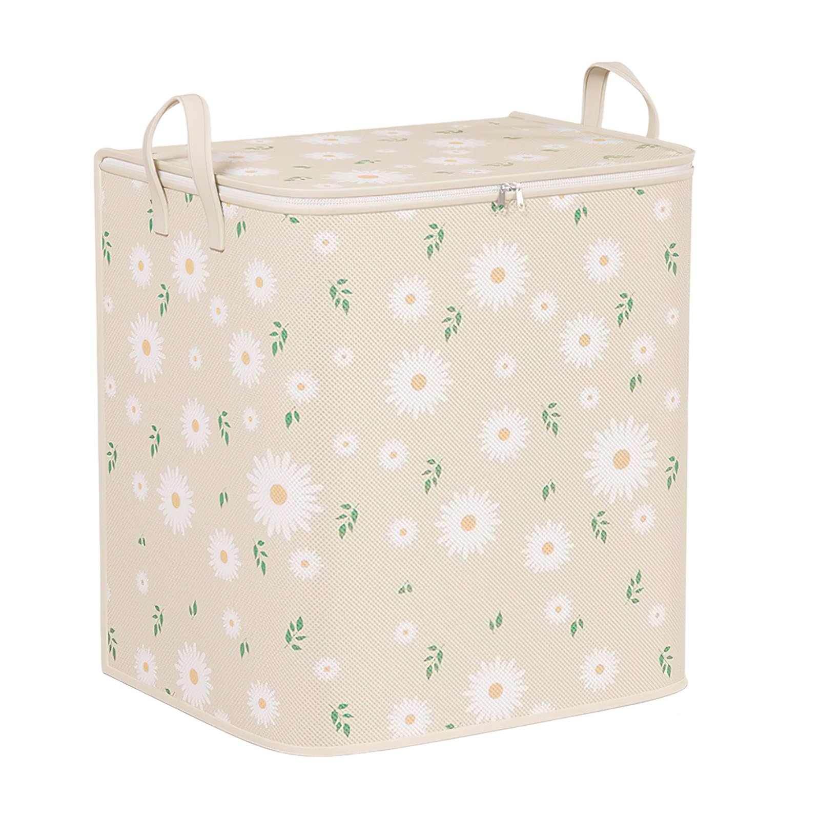 100L Large Capacity Storage Bags for Clothes & Comforters, Thick Non-Woven Fabric Foldable Storage Organizer with Reinforced Handles for Home, Wardrobe, Moving & Travel (Beige Daisy) — image 1