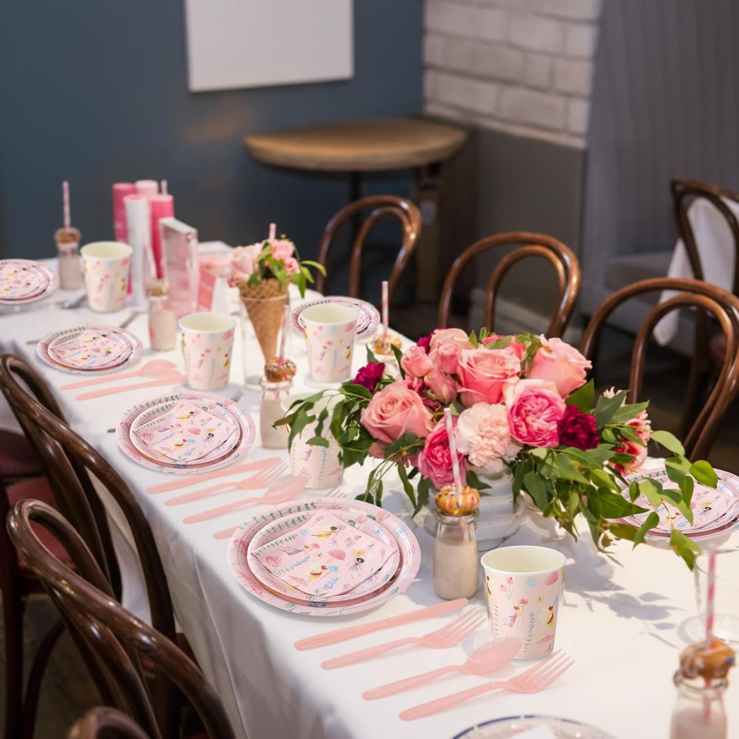 Qinyoung 350 Pcs Fairy Party Decorations Fairy Birthday Party Supplies Disposable Paper Plates Napkins Tableware Set for Fairies Enchanted Forest Garden Birthday Baby Shower Serve 50 - Image 4