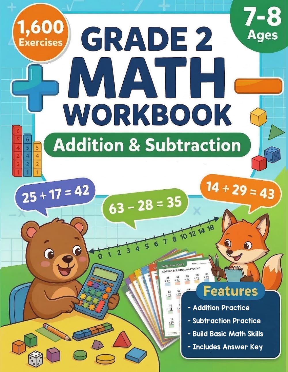 Addition and Subtraction Math Workbook For Grade 2: Addition and Subtraction Practice with 2-Digit Numbers, Mixed Exercises | 1,600 Problems with Answer Key for Kids Ages 7–8